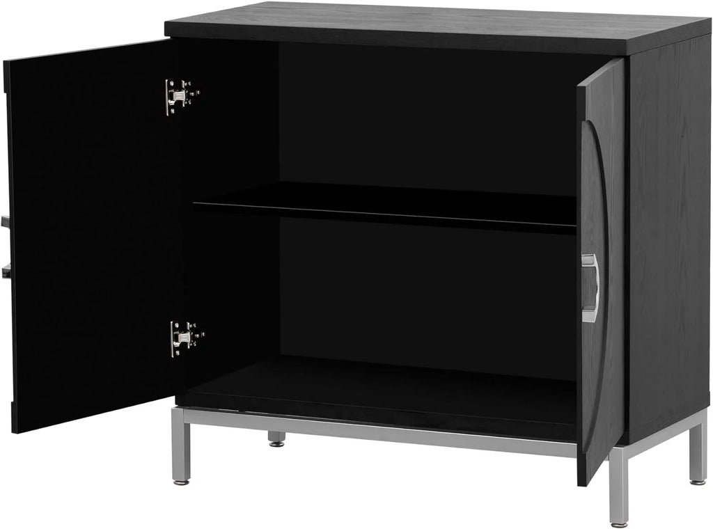Black Storage Cabinet with Solid Wood Veneer X17900