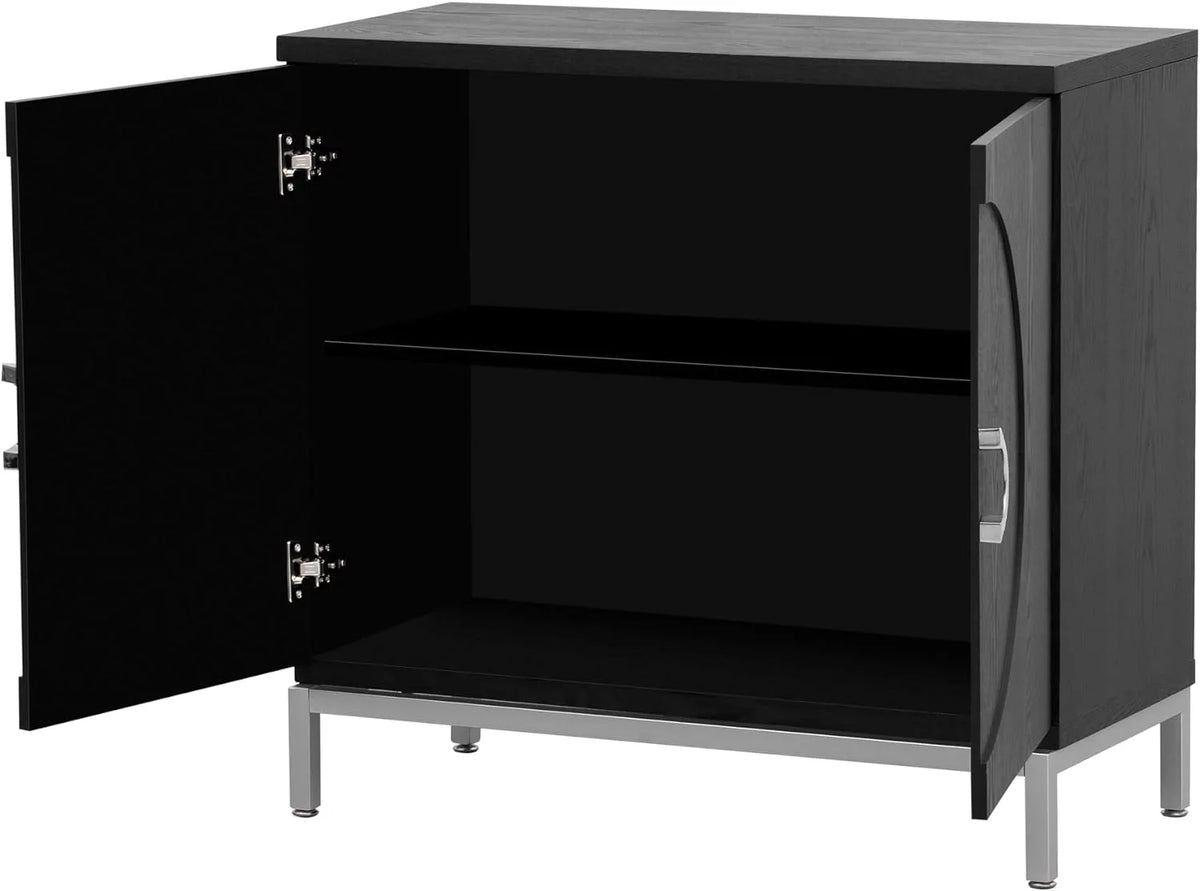 Black Storage Cabinet with Solid Wood Veneer X17900