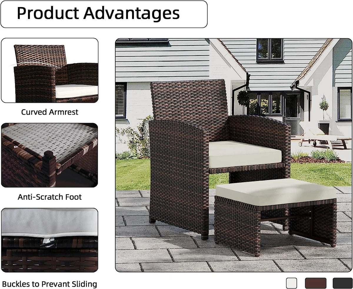 Brown Wicker 6 Piece Patio Furniture Set with Ottoman and Beige Cushion K308