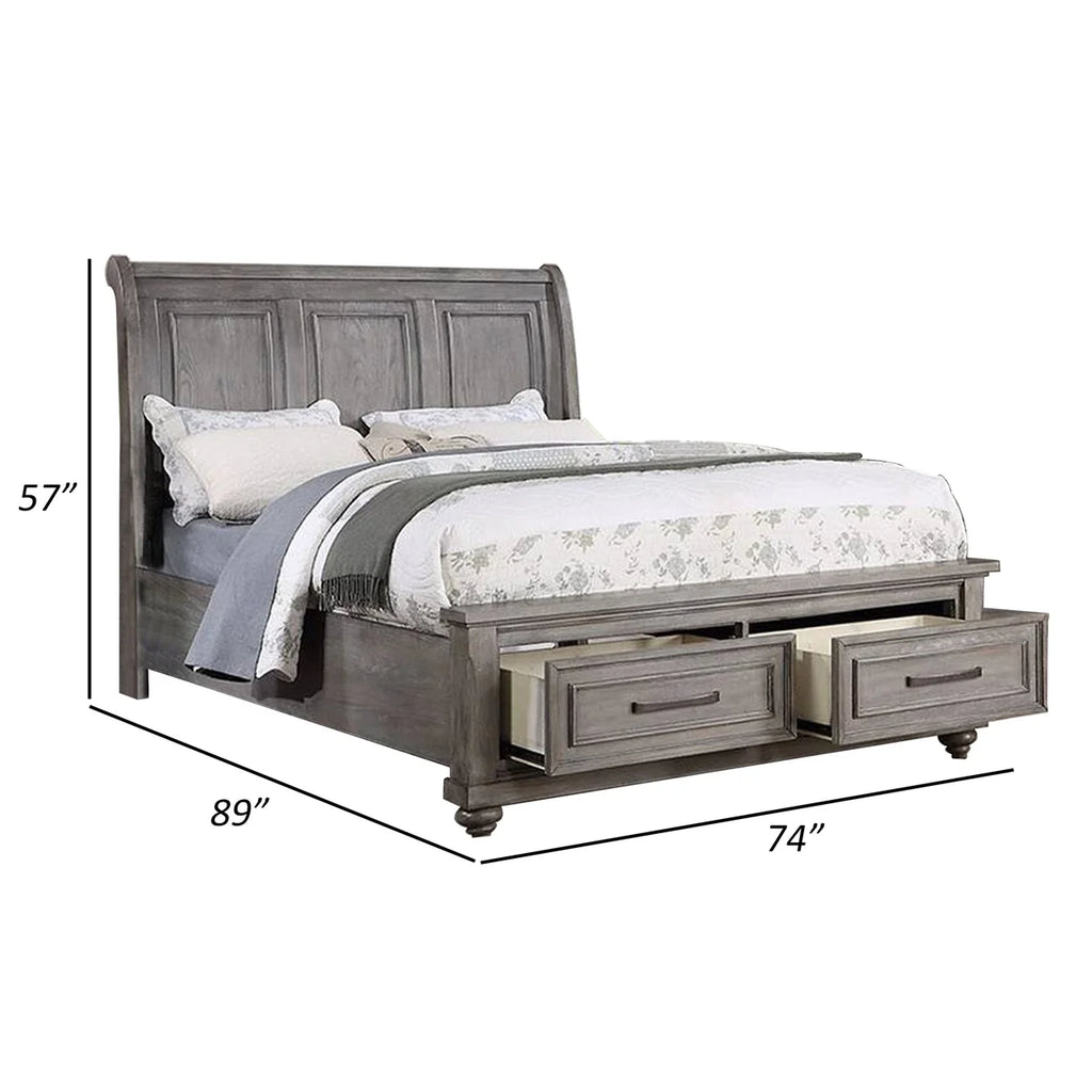 California King Bed with Storage Drawers Oak Gray Wood V8353
