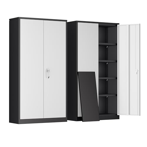 72" Black Locking Steel Storage Cabinet with 4 Adjustable Shelves Z450