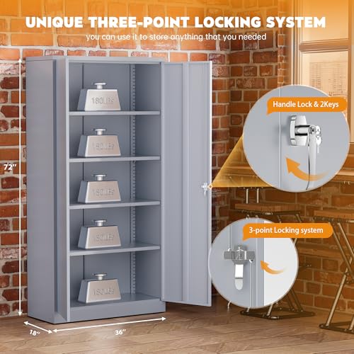 72" Black Locking Steel Storage Cabinet with 4 Adjustable Shelves Z450