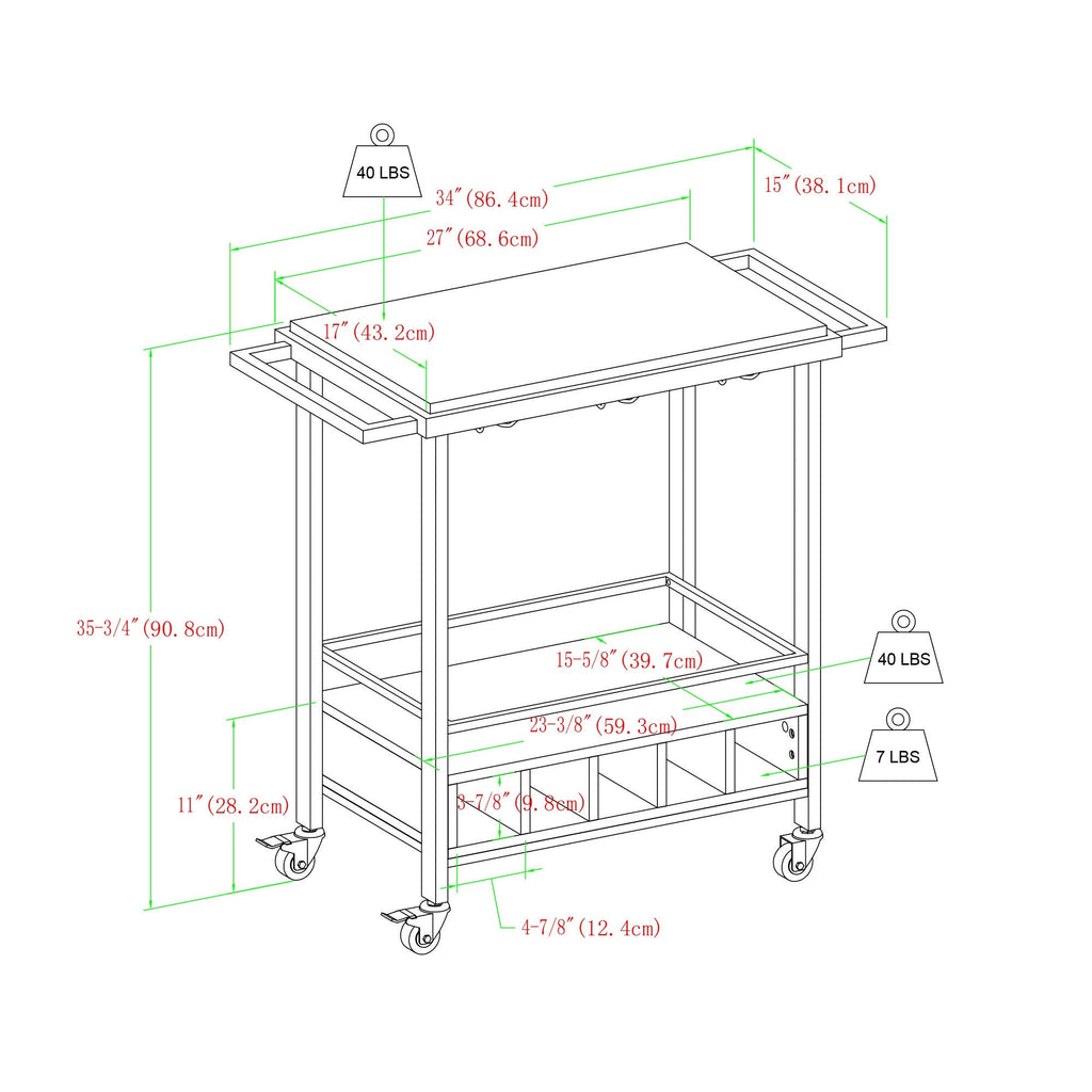 Faux Marble Serving Bar Cart with Dark Walnut Base F73447