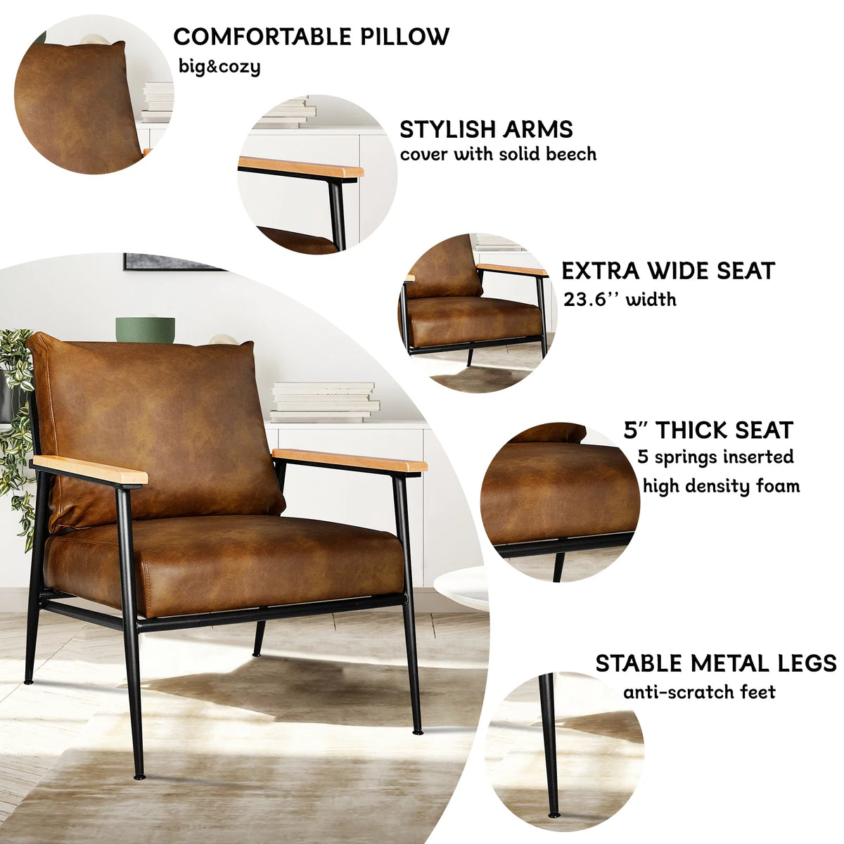 Brown PU Leather Accent Chair O22636