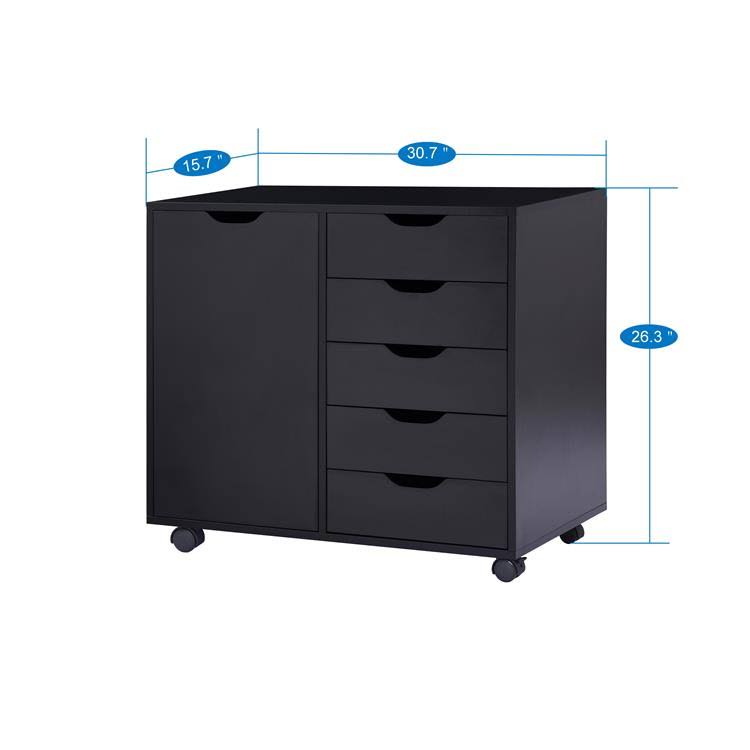 Black 5-Drawer Storage Cabinet with Shelves N9305