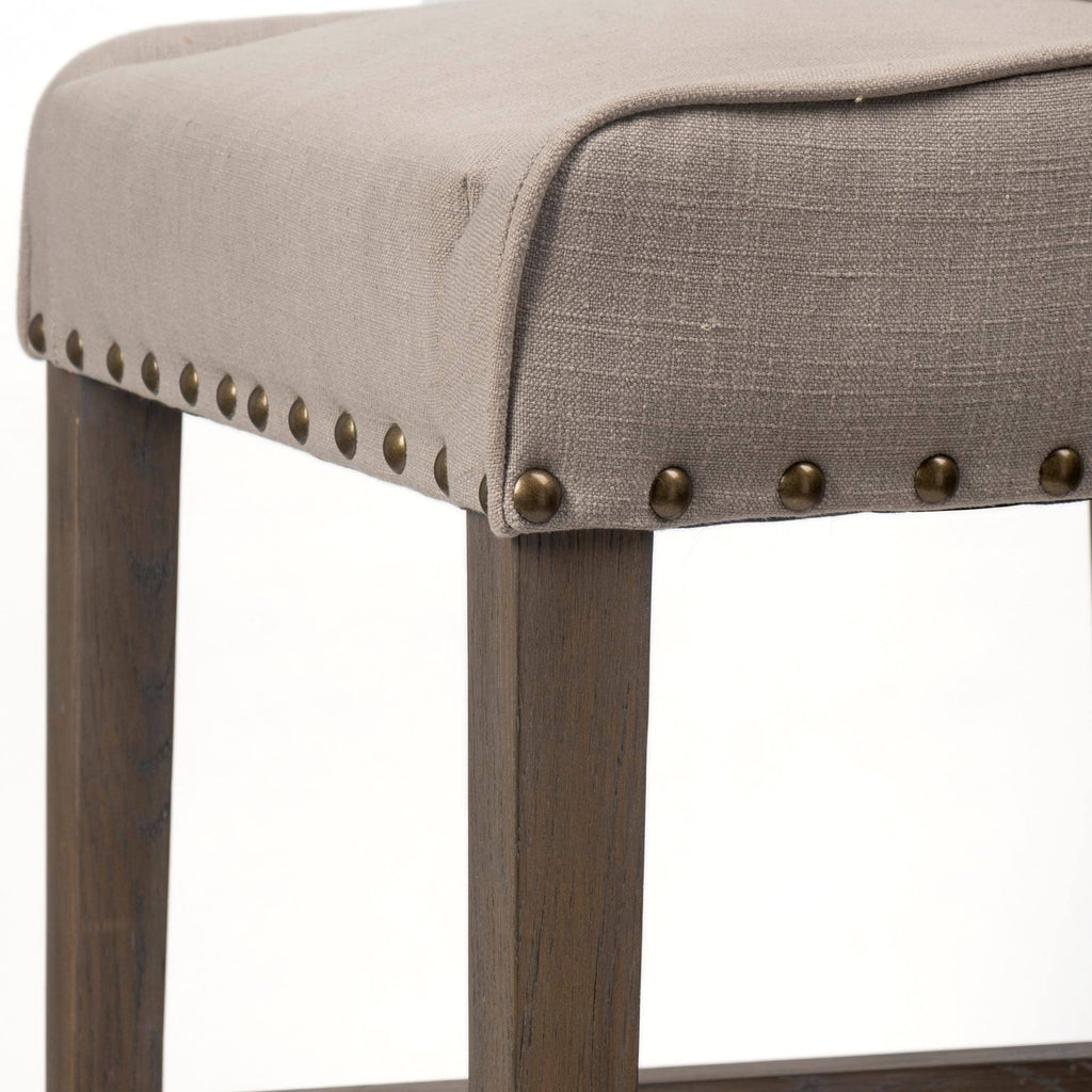 Beige Fabric Brown Wood Base Stool N53951