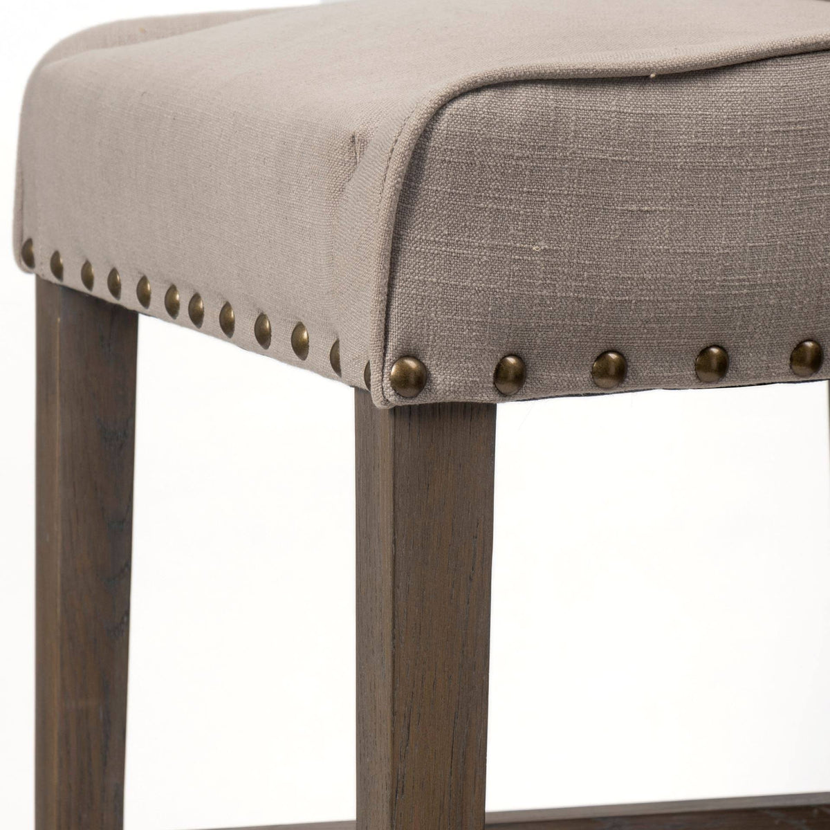 Beige Fabric Brown Wood Base Stool N53951