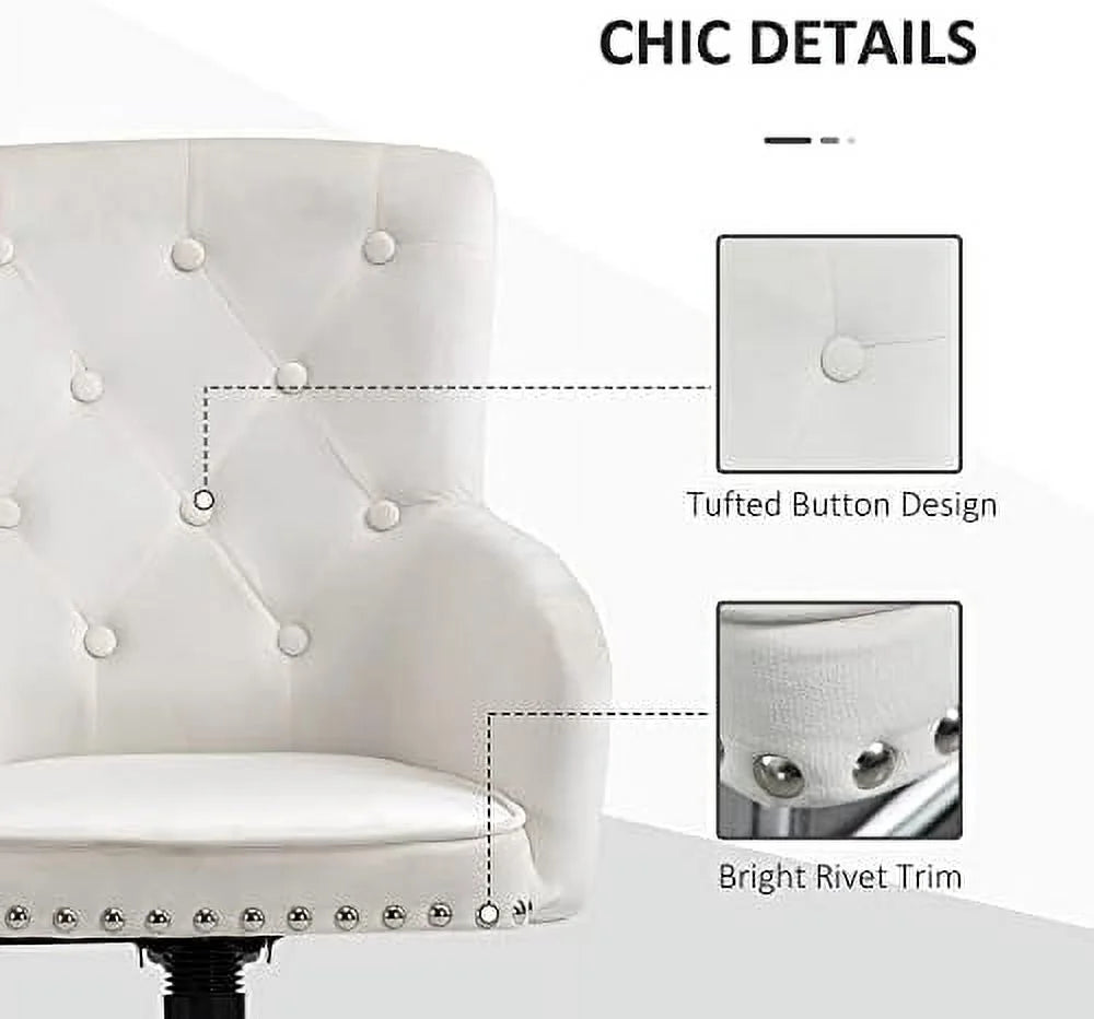 White Tufted Velvet Swivel Desk Chair C7899