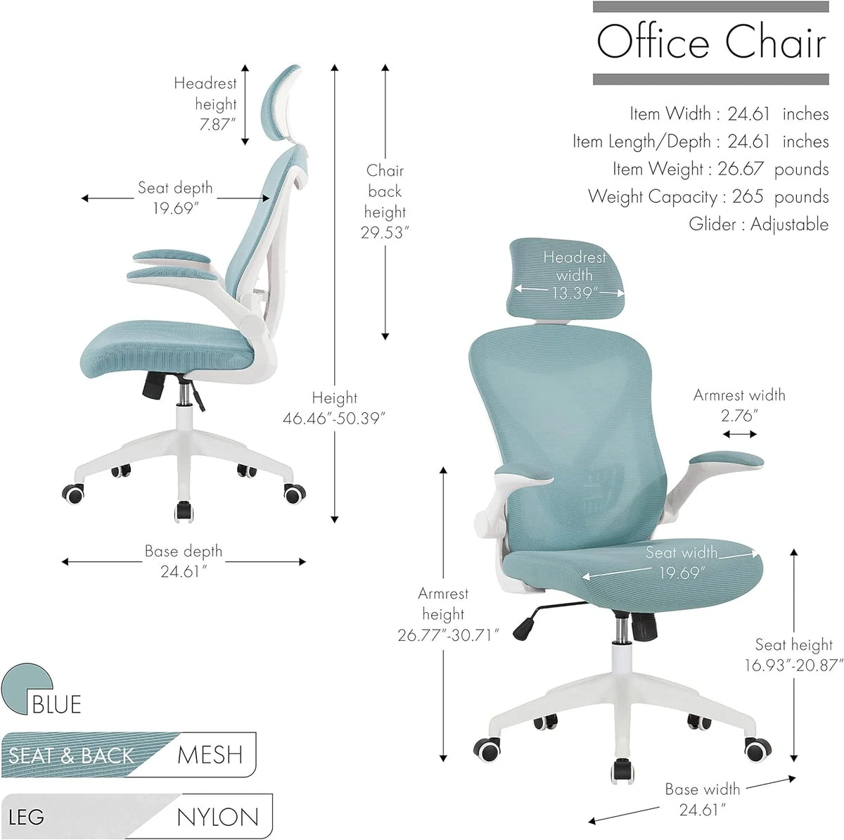 Office Chair with Headrest, Mesh Back and Wheels N905689