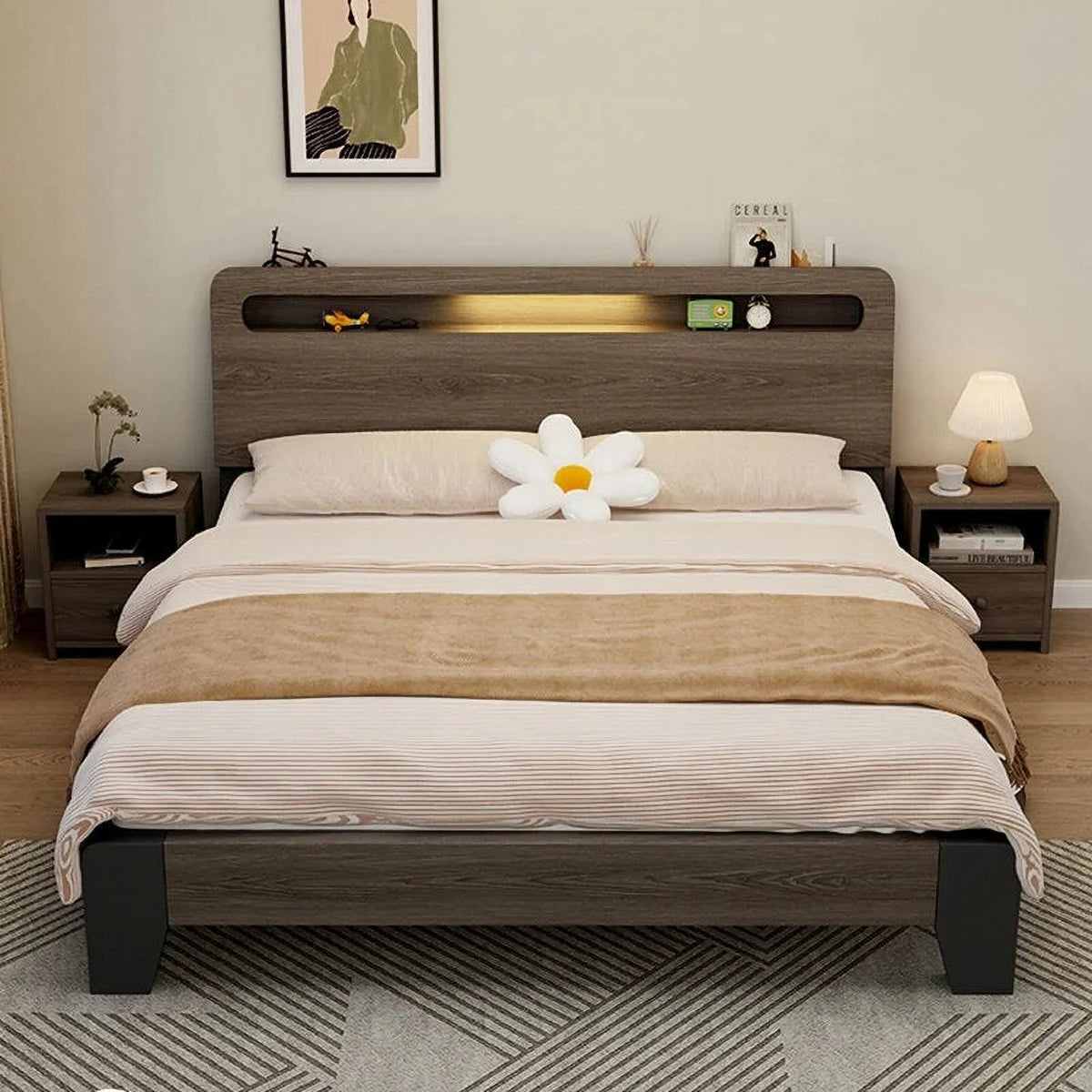 King Size Wooden Bed Frame with Storage A9595
