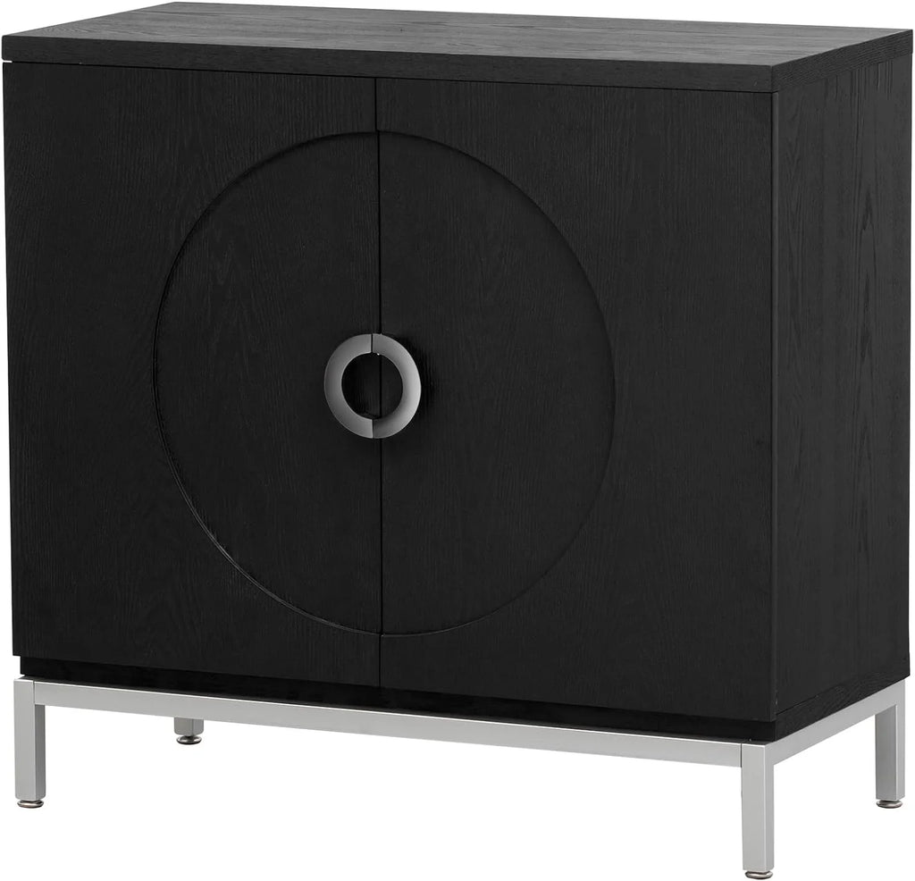 Black Storage Cabinet with Solid Wood Veneer X17900