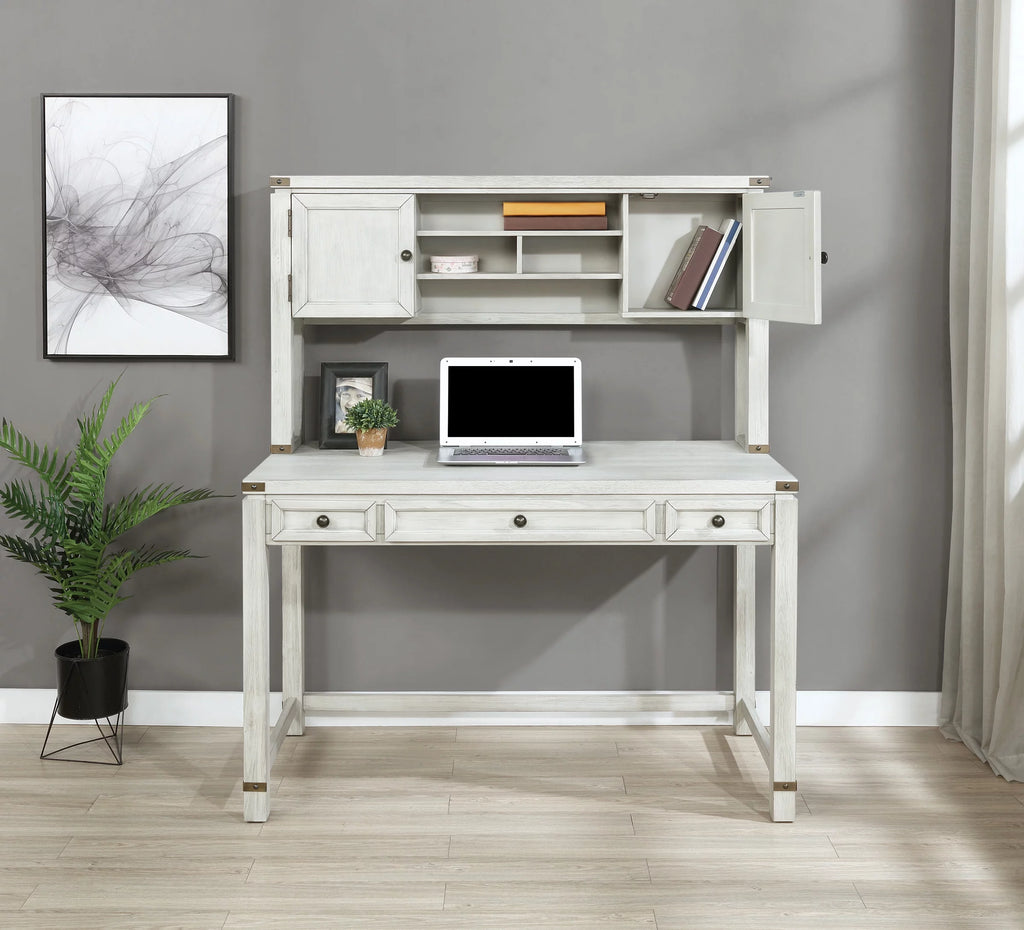Champagne Oak Engineered Wood Desk with Hutch F252