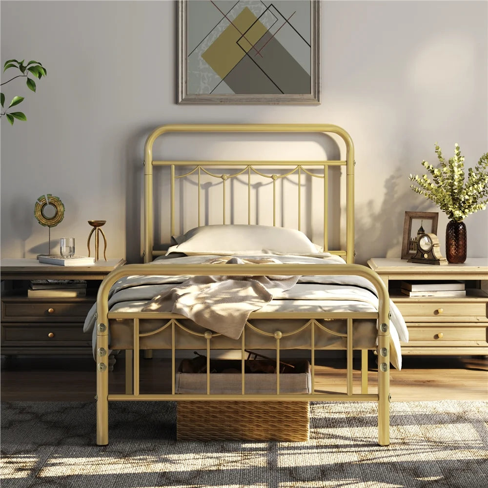 Queen Size Matte Black Metal Platform Bed Frame with Headboard and Footboard R638600