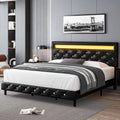 Queen Size Black Upholstered Platform Bed Frame with Adjustable Headboard K9914
