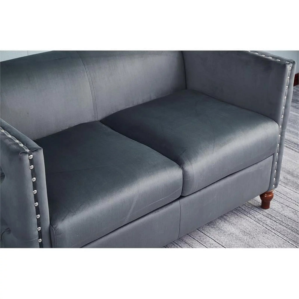 Velvet Sofa and Loveseat Set of 2 Gray Q68098