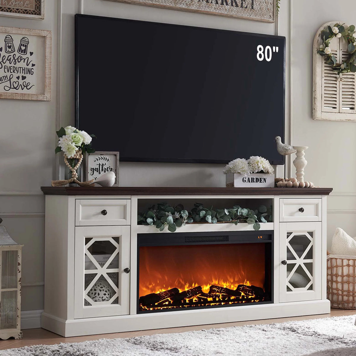 White Fireplace TV Stand with 36 Electric Fireplace C2023