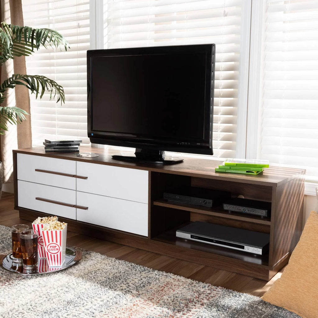 Two-Tone White And Walnut 4-Drawer Wood TV Stand S723