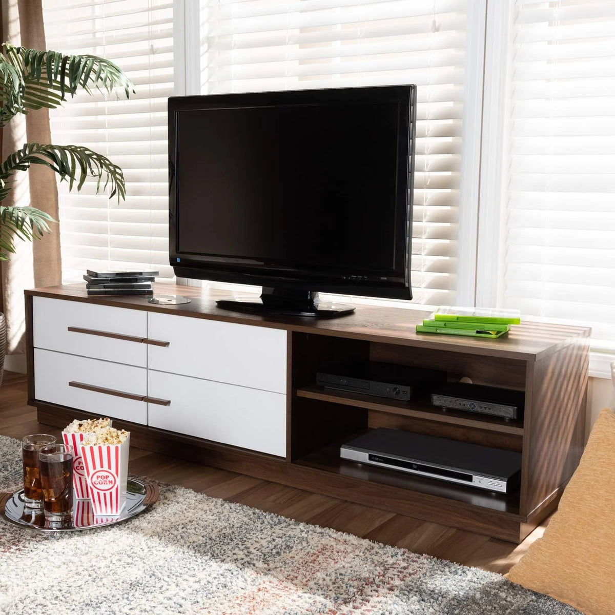 Two-Tone White And Walnut 4-Drawer Wood TV Stand S723