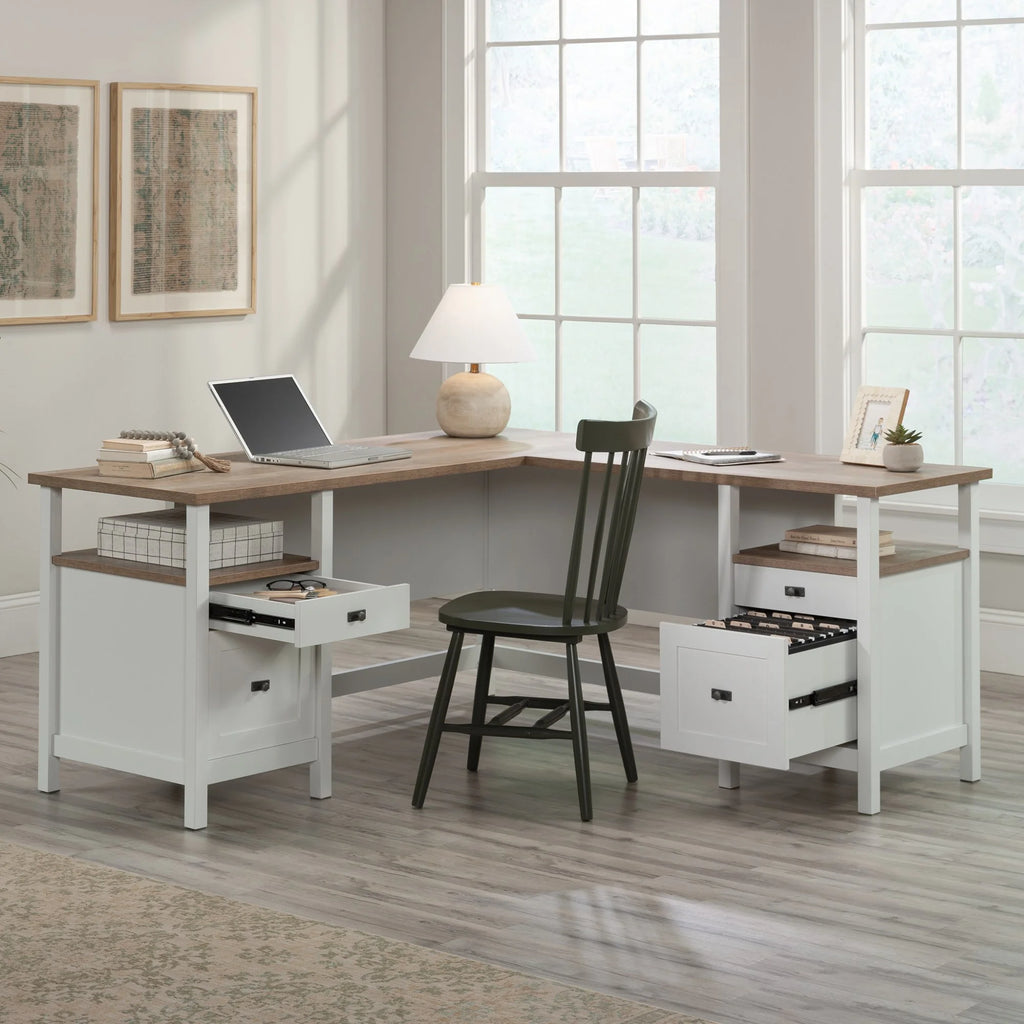 L-Shaped White Engineered Wood Desk S997915