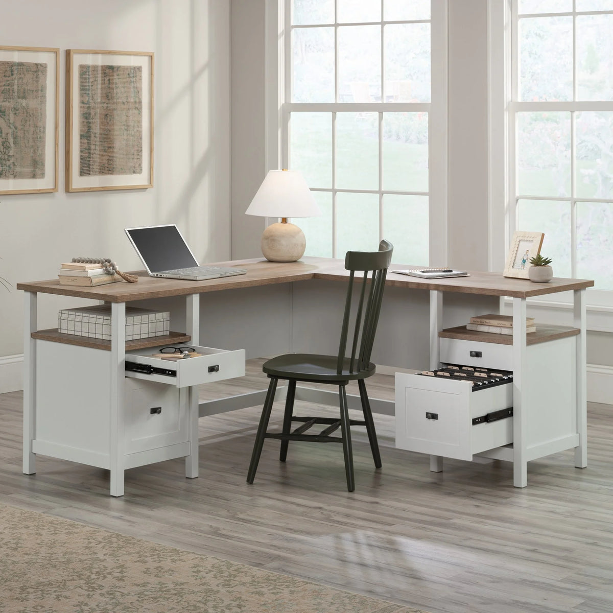 L-Shaped White Engineered Wood Desk S997915