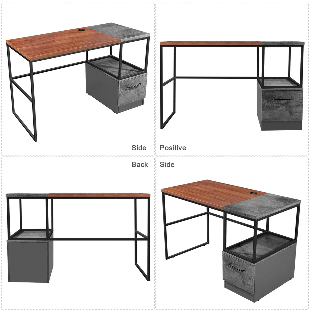 47" Home Office Desk with File Drawers Storage Shelves M6265