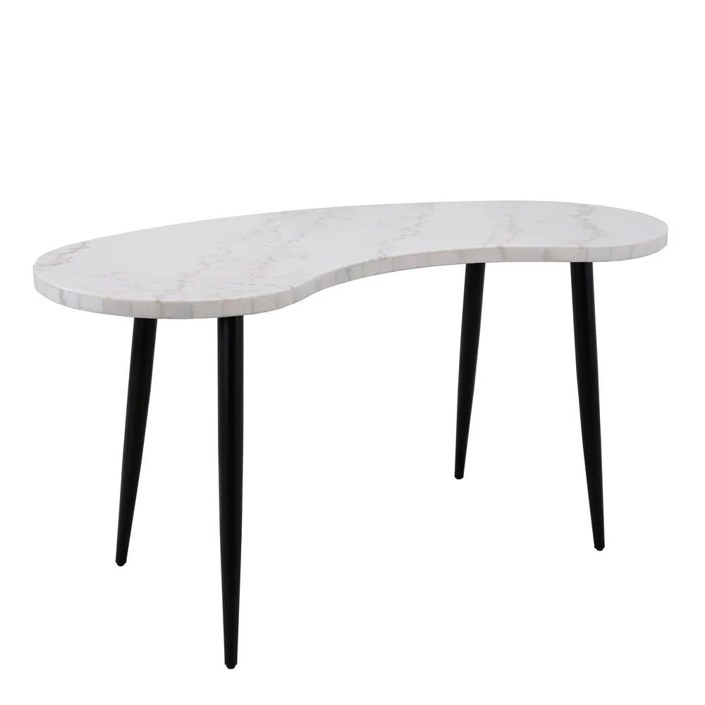White Marble Desk and Gray Upholstered Chair Set H568