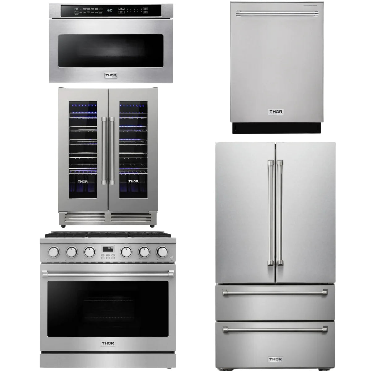 36 Gas Range, Refrigerator, Dishwasher, Microwave and Wine Cooler K490
