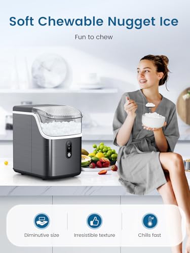 Portable Countertop Nugget Ice Maker 34Lbs/Day Self-Cleaning J182