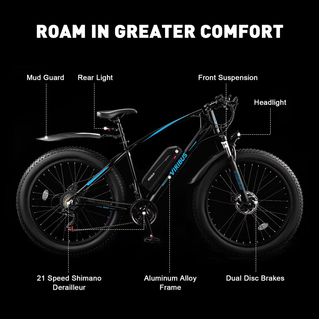Electric Mountain Bike 26" 500W Fat Tire Blue C648523