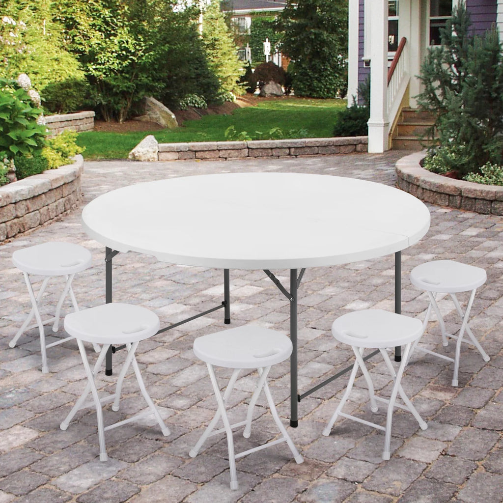 5Ft White Bi-Fold Plastic Table Set of 5 U71835