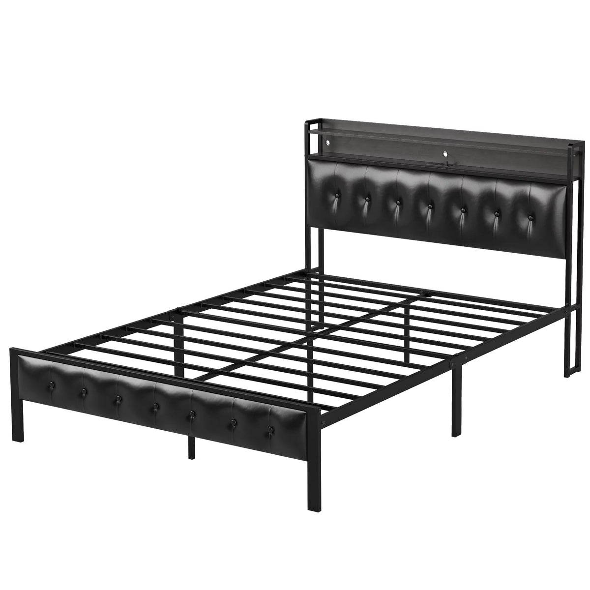 Queen Upholstered Platform Bed Frame with Storage Headboard I534
