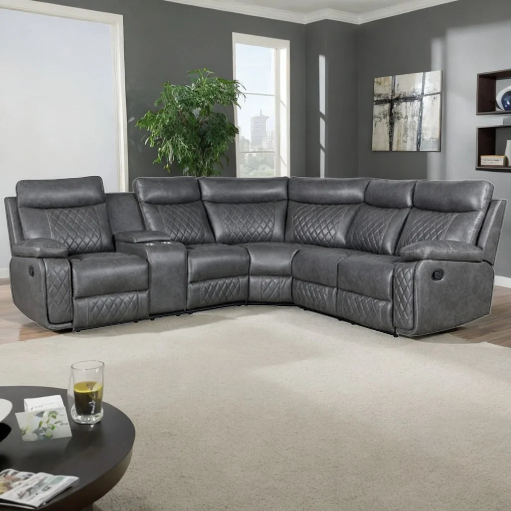 Modern Sectional Sofa Manual Recliner with Cup Holder and Hide-Away Storage PU Leather M975