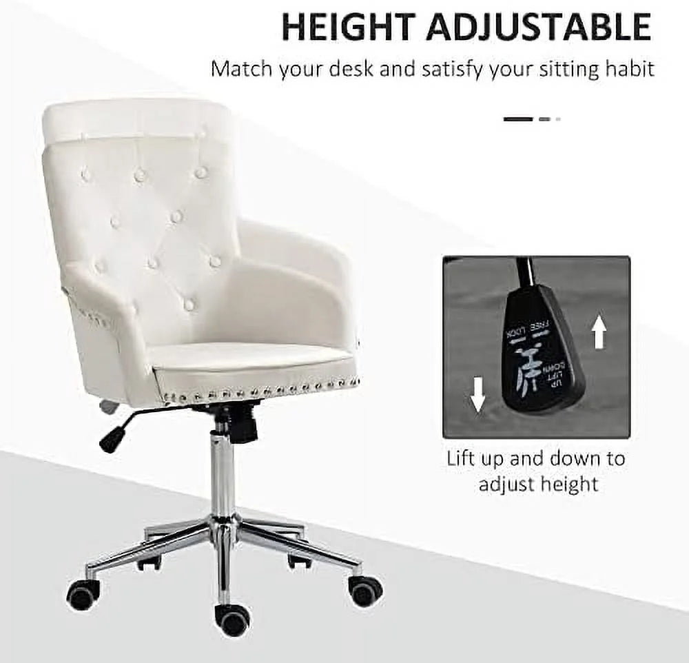 White Tufted Velvet Swivel Desk Chair C7899