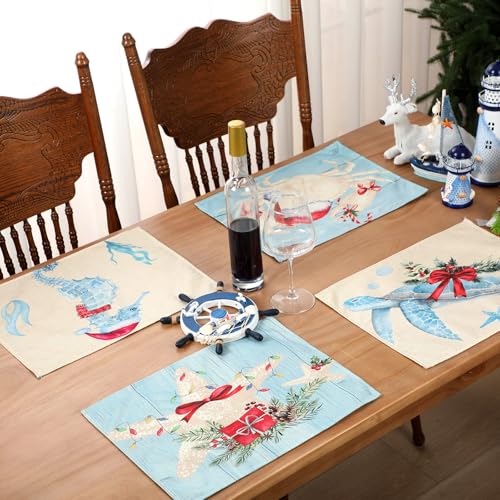 Coastal Christmas Placemats 4 Sets Linen 12 x 18 Inch P49937