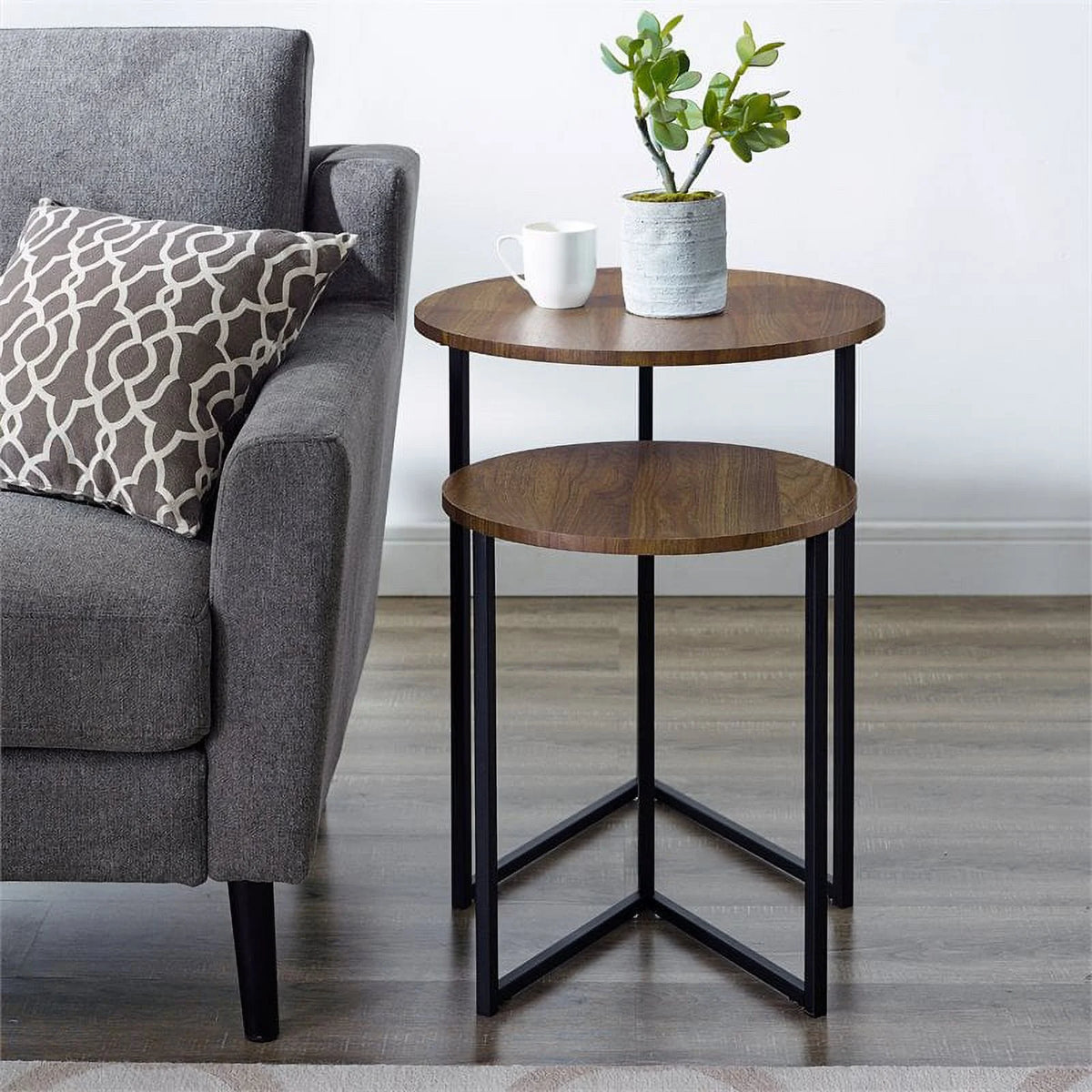 Dark Walnut Black Nesting End Tables Set of 2 K4479