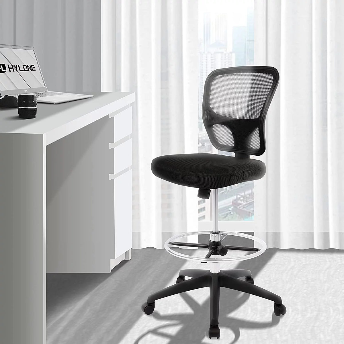 Ergonomic Height Adjustable Rolling Office Chair with Foot Ring L715