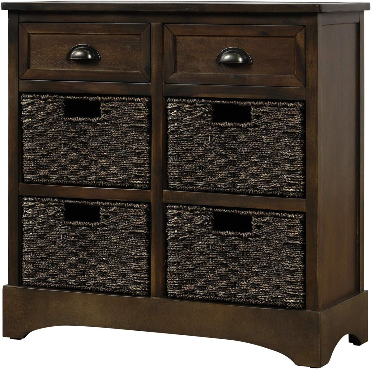 White Wicker Storage Cabinet with 4 Baskets and 2 Drawers M59471