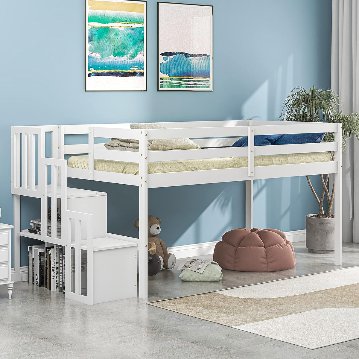 Twin Loft Bed with Stair Case Y7357