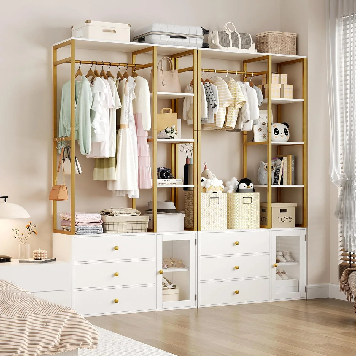 81.2" White Freestanding Closet Organizer with 3 Drawers and Shelves C814453