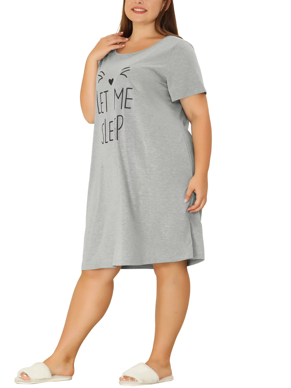 Plus Size Cat Prints Short Sleeves Nightgowns P155