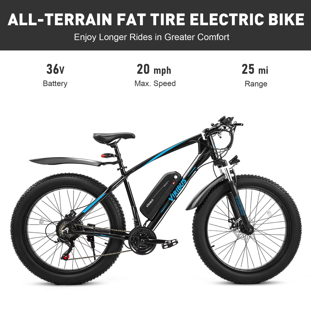 Electric Mountain Bike 26" 500W Fat Tire Blue C648523