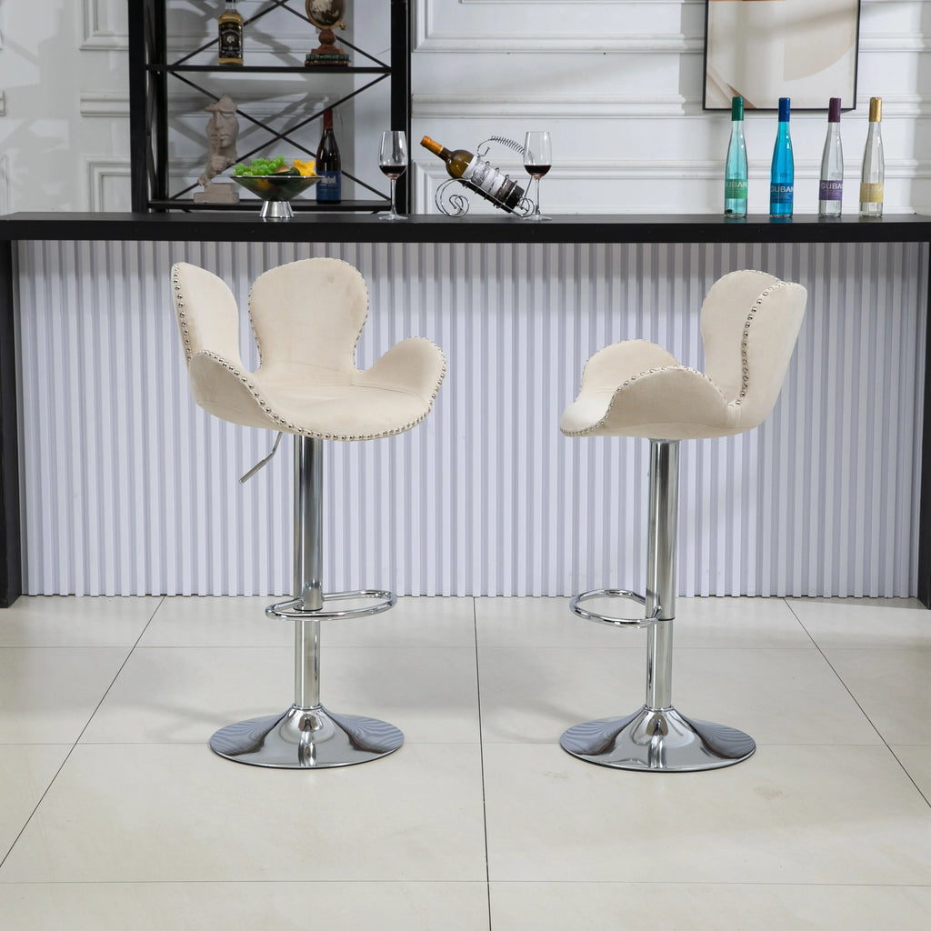 Beige Set of 2 Bar Stools with Back and Footrest N5075