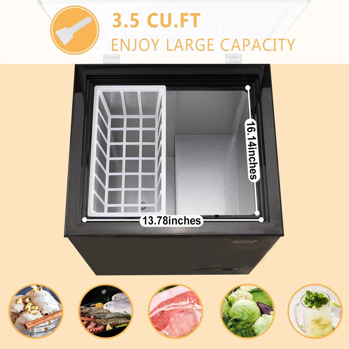 Black 3.5 Cu.ft Chest Freezer with Removable Basket Y50544