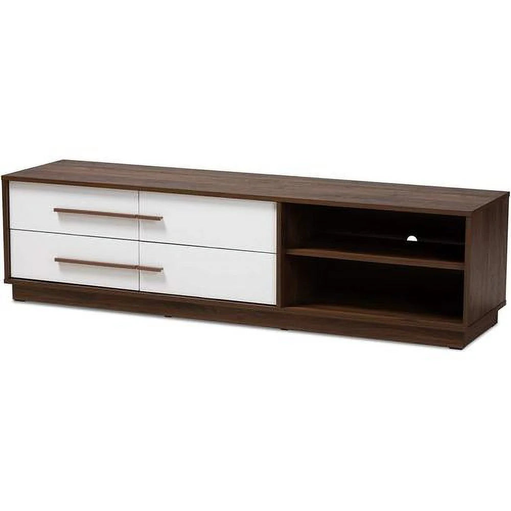 Two-Tone White And Walnut 4-Drawer Wood TV Stand S723