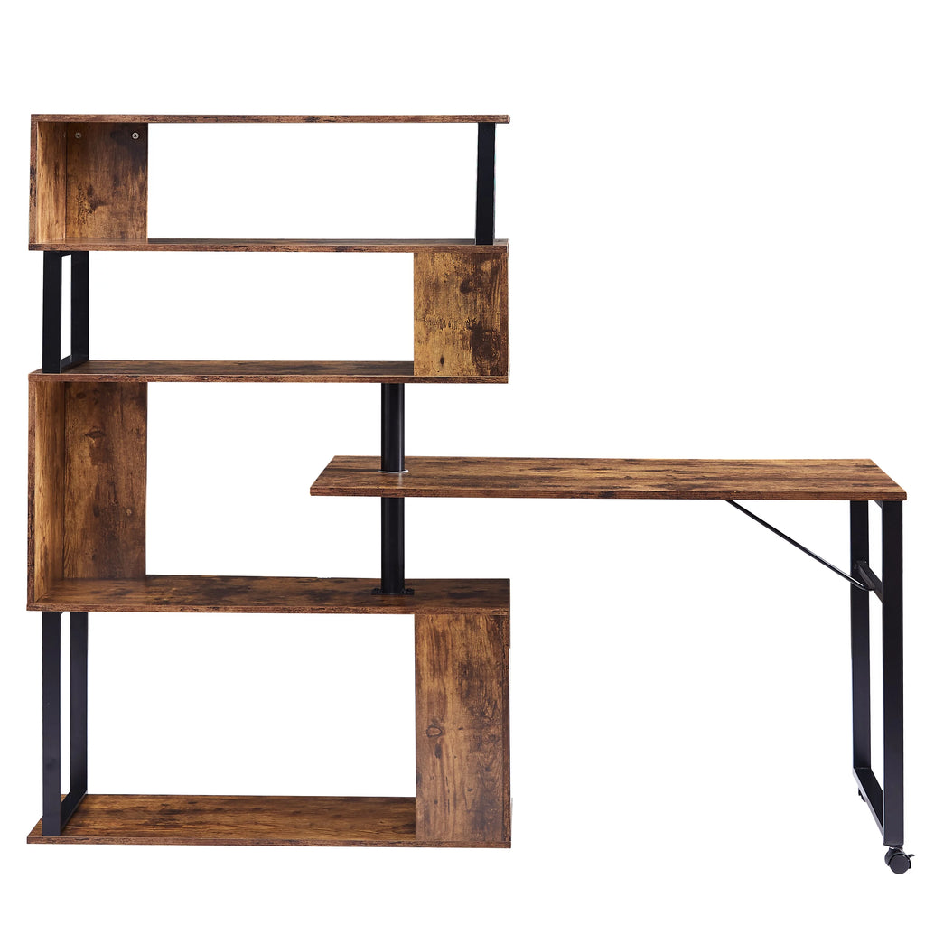 L-Shaped Corner Computer Desk with Bookshelf R435