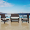 4 Piece Cream White Cushioned Poly Rattan Patio Lounge Set C223126
