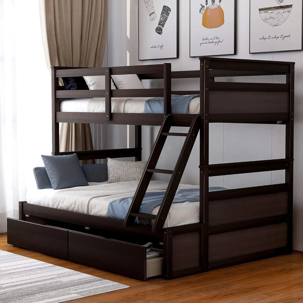 Espresso Over Full Wood Bunk Bed with Storage S478