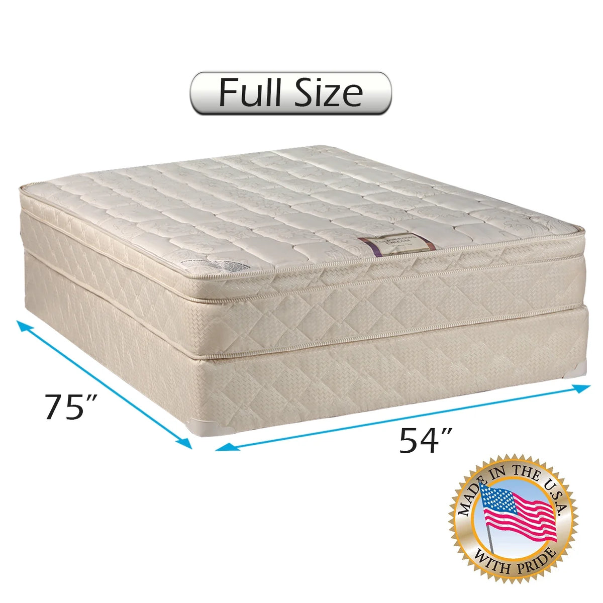 Full Size Innerspring PillowTop Eurotop Mattress Set with Bed Frame P272
