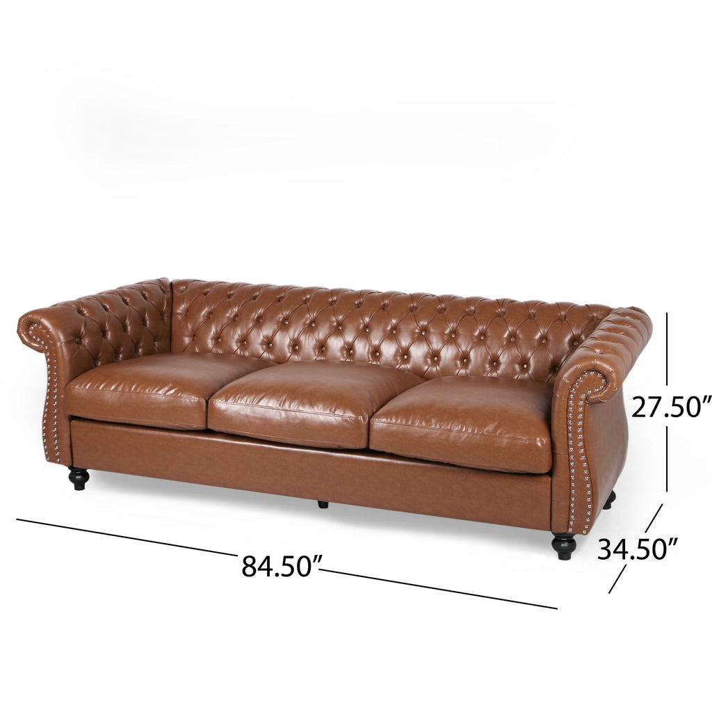 Cognac Brown Faux Leather 3 Seater Sofa H46706