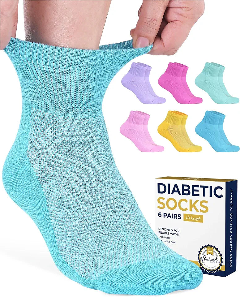 6 Pairs Wide Non Binding Quarter Length Socks M9398